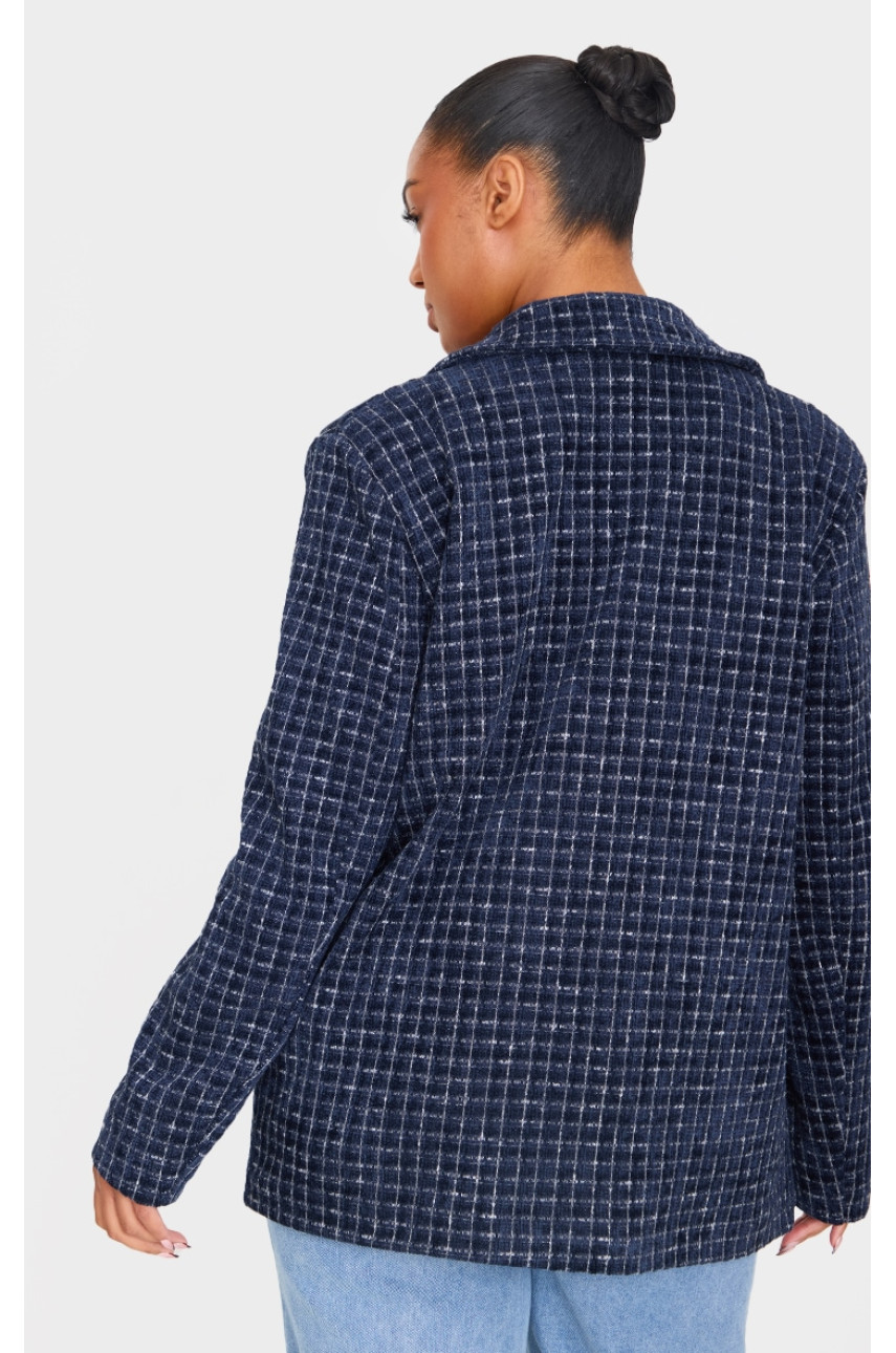 Плюс темно-синій піджак у клітинку з букле