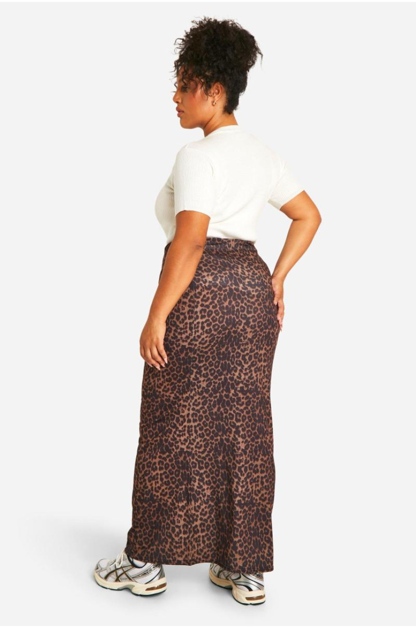 Плюс спідниця-максі з леопардового джерсі