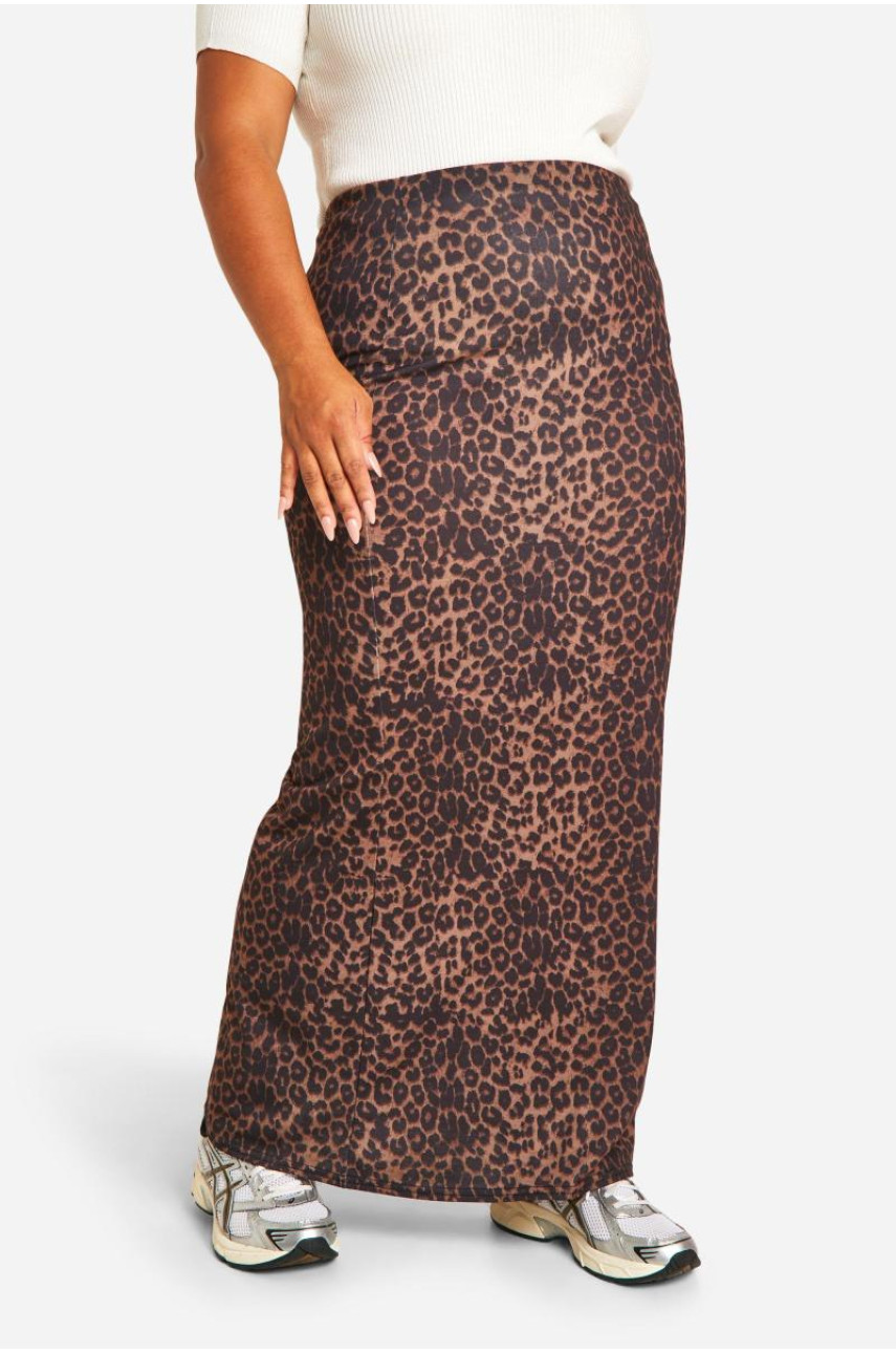 Плюс спідниця-максі з леопардового джерсі