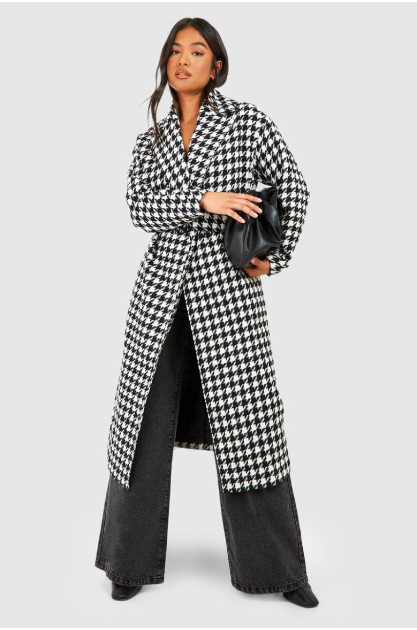 Тренч Petite Dogtooth Belted Wool Look