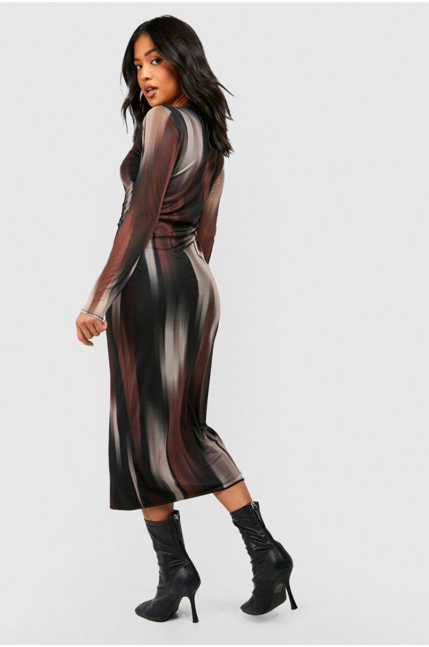 Сукня Midaxi з мініатюрною сіткою з довгим рукавом