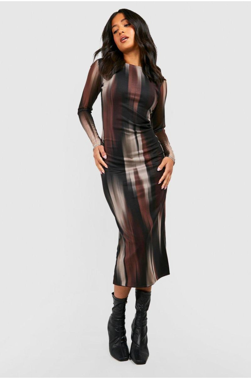 Сукня Midaxi з мініатюрною сіткою з довгим рукавом