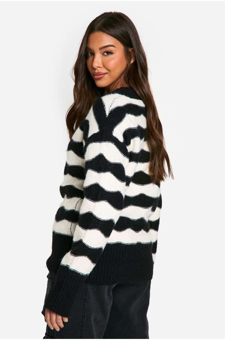 Великий трикотажний джемпер у смужку з V-подібним вирізом