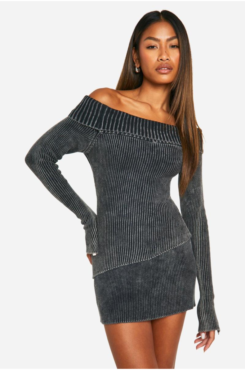 В'язаний джемпер Acid Wash Bardot з асиметричним подолом