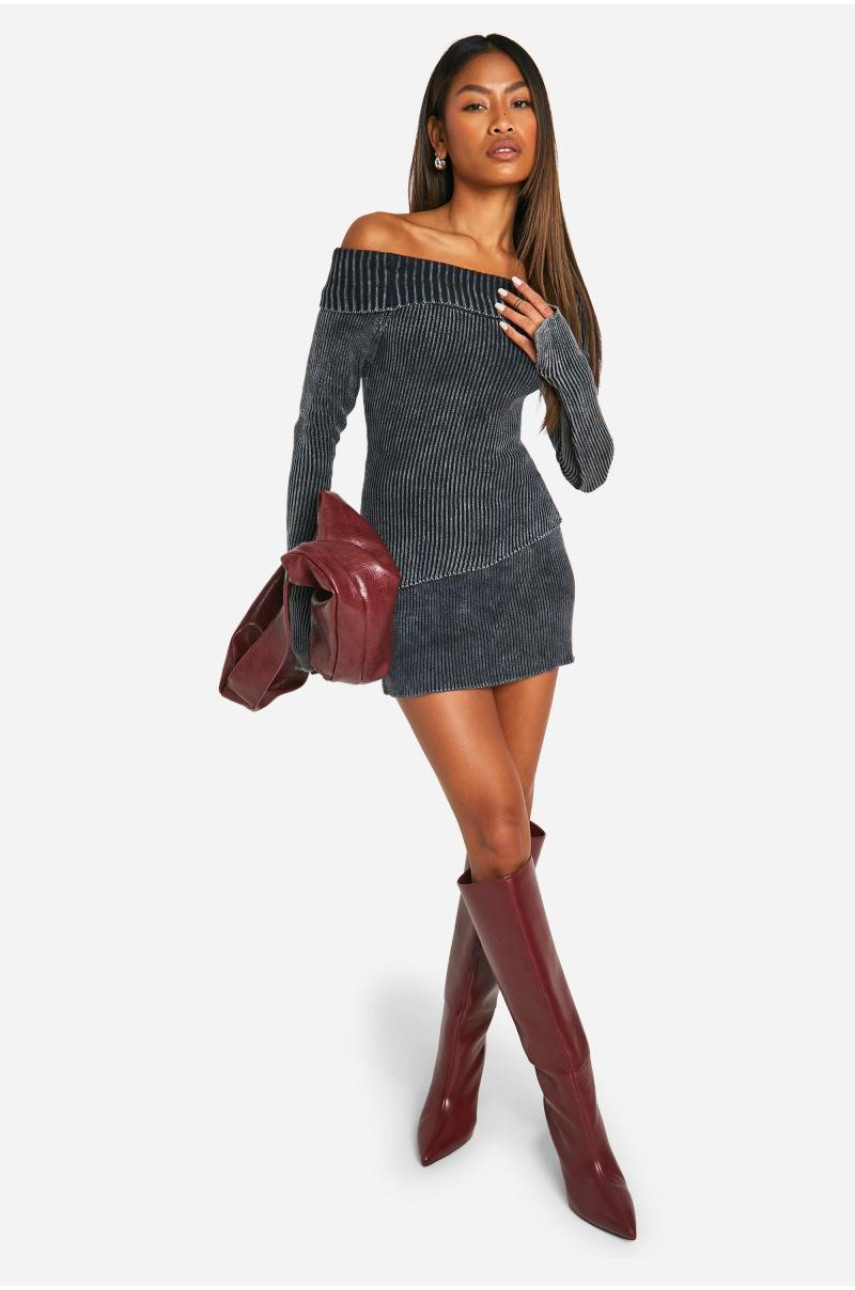 В'язаний джемпер Acid Wash Bardot з асиметричним подолом