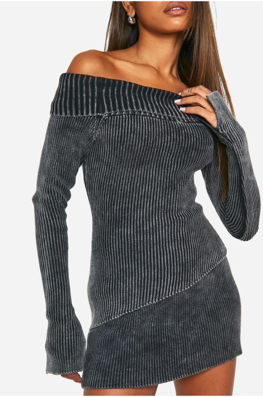 В'язаний джемпер Acid Wash Bardot з асиметричним подолом