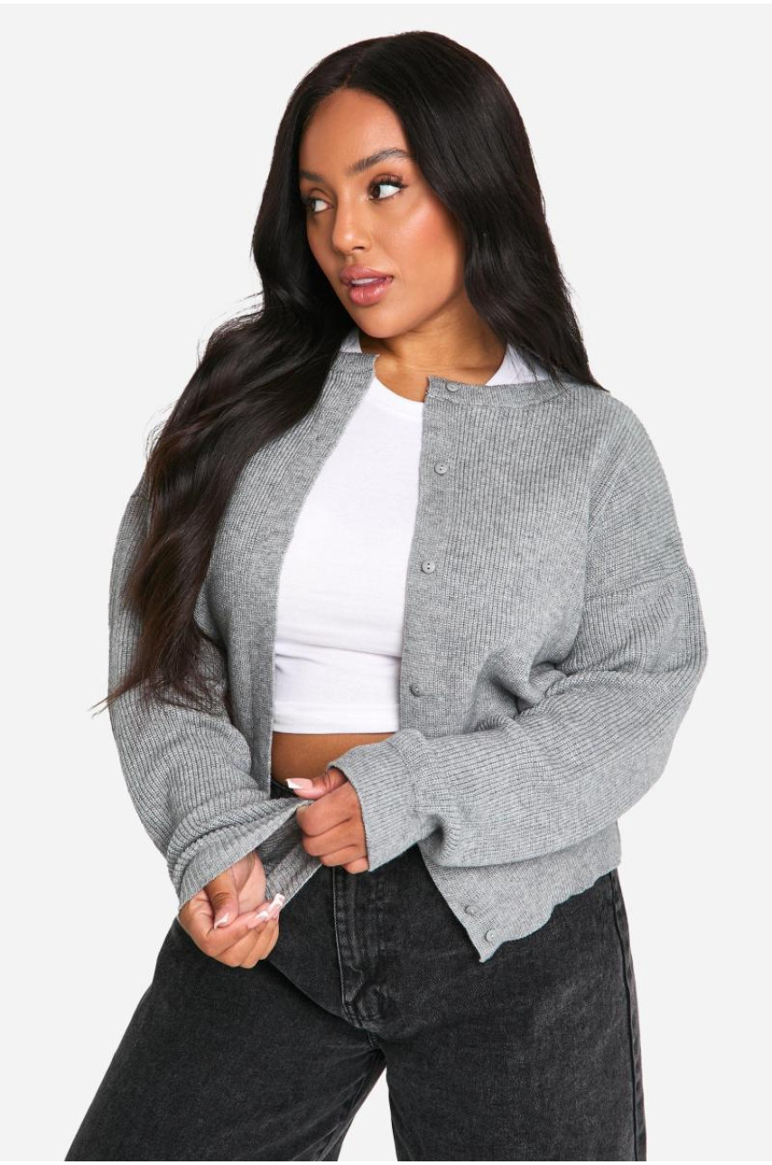 Плюс тонкий кардиган з круглим вирізом