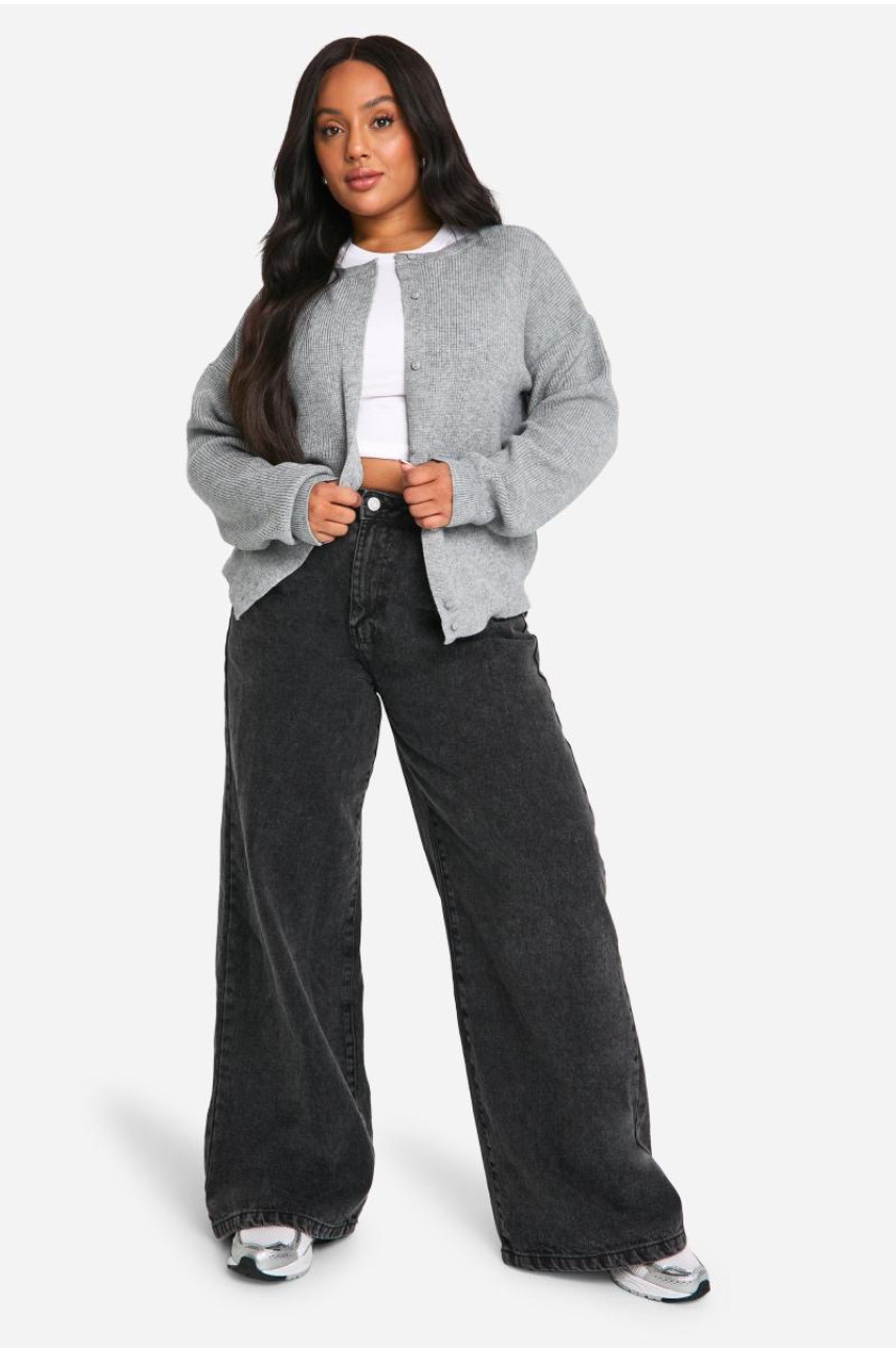 Плюс тонкий кардиган з круглим вирізом