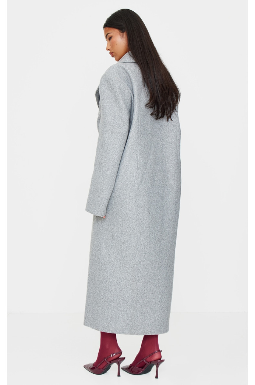 Двобортне оверсайз-максі пальто сірого вовняного образу