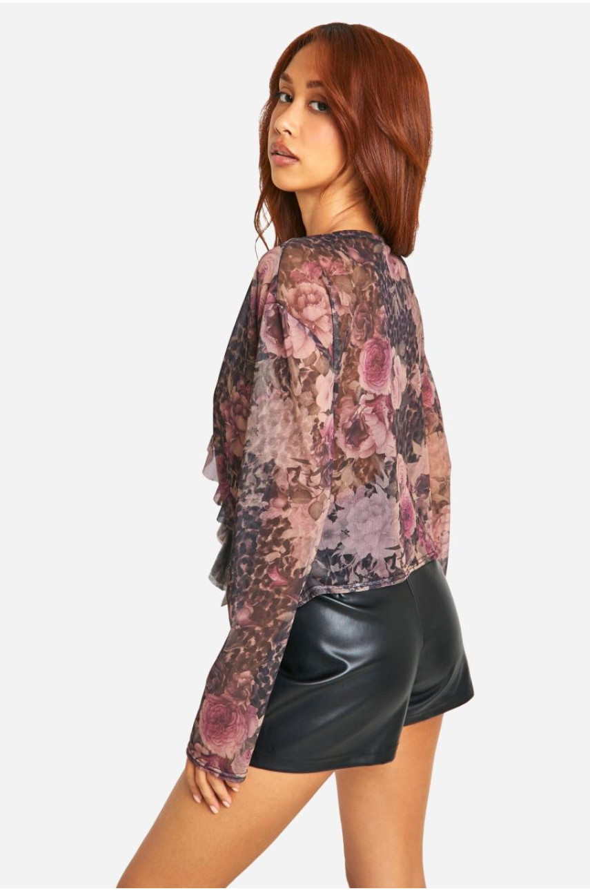 Топ з довгими рукавами з оборками спереду