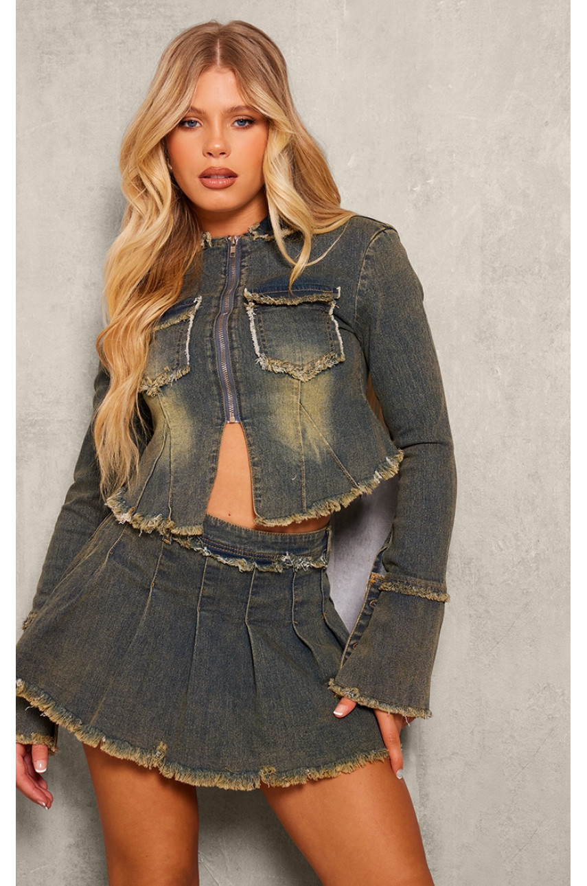 Вінтажна сорочка з потертими деталями на блискавці