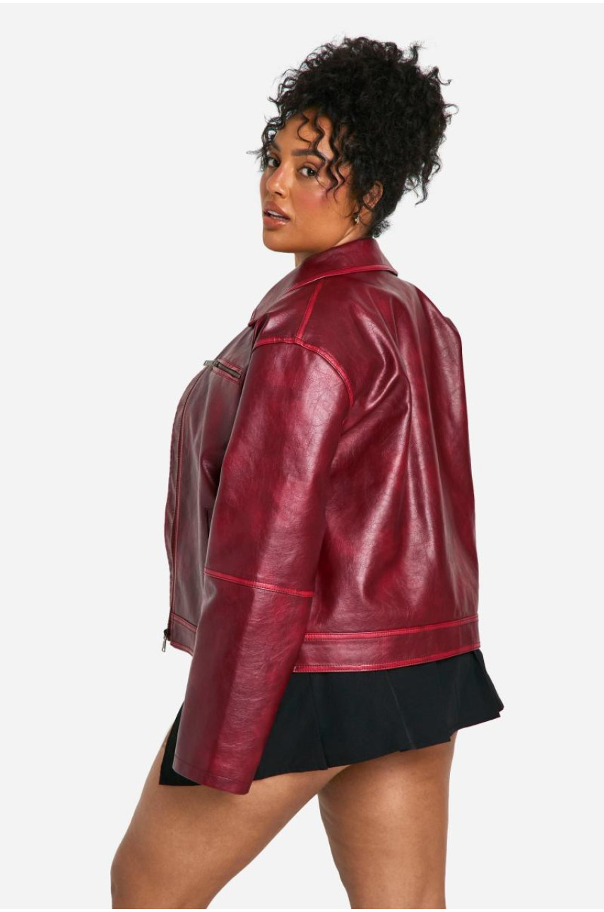 Плюс куртка зі штучної шкіри у вінтажному стилі