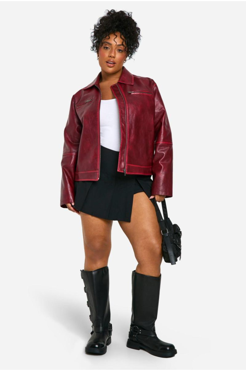 Плюс куртка зі штучної шкіри у вінтажному стилі