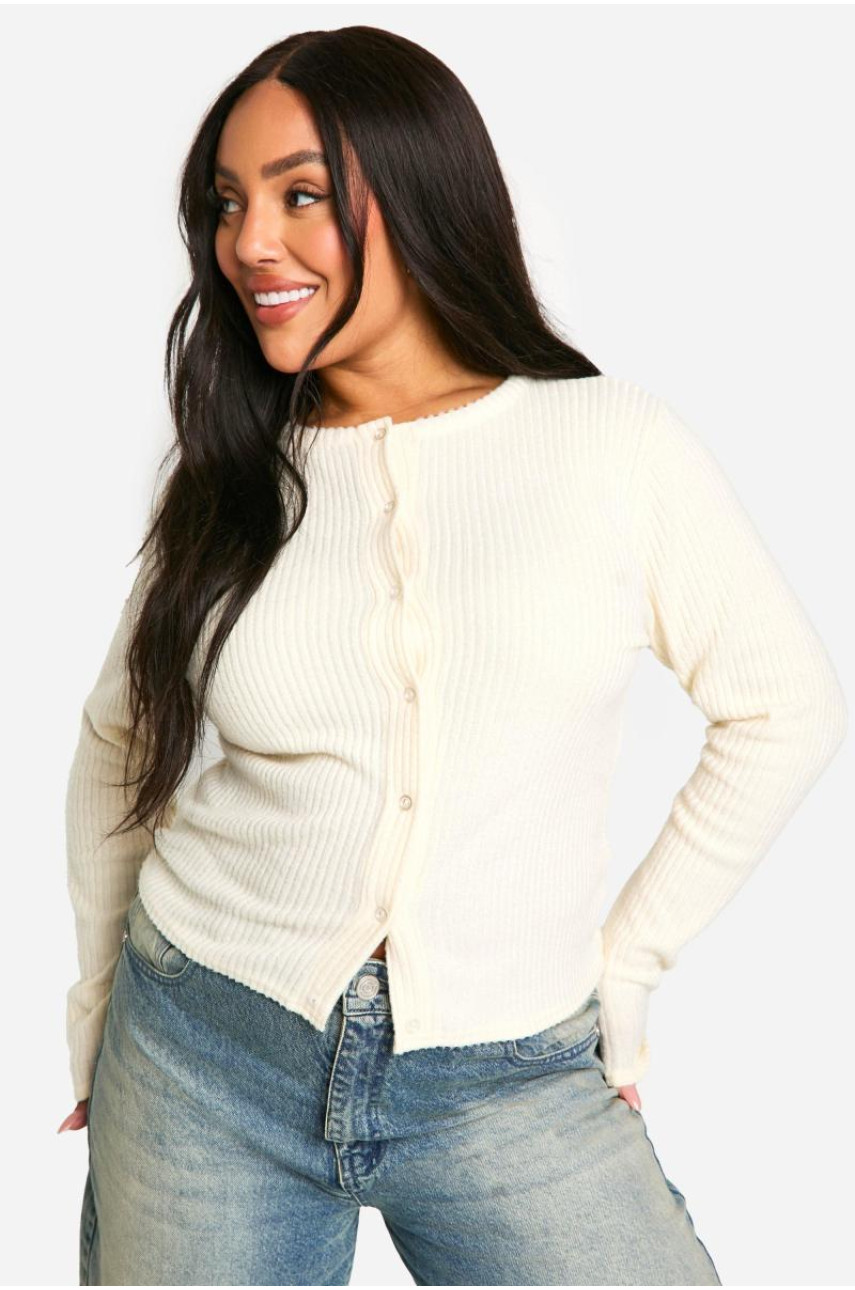 Плюс кардиган із ґудзиками в рубчик