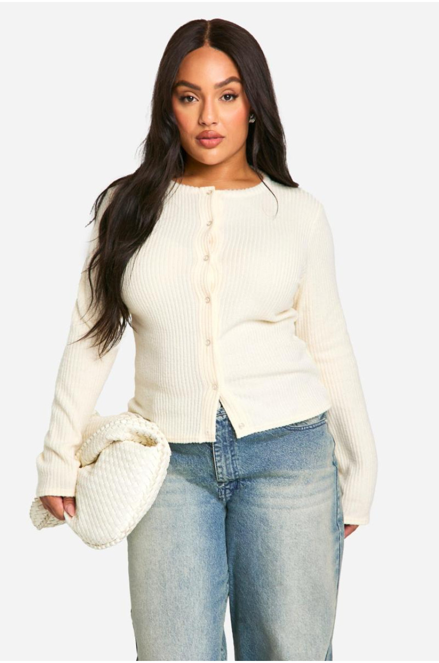 Плюс кардиган із ґудзиками в рубчик