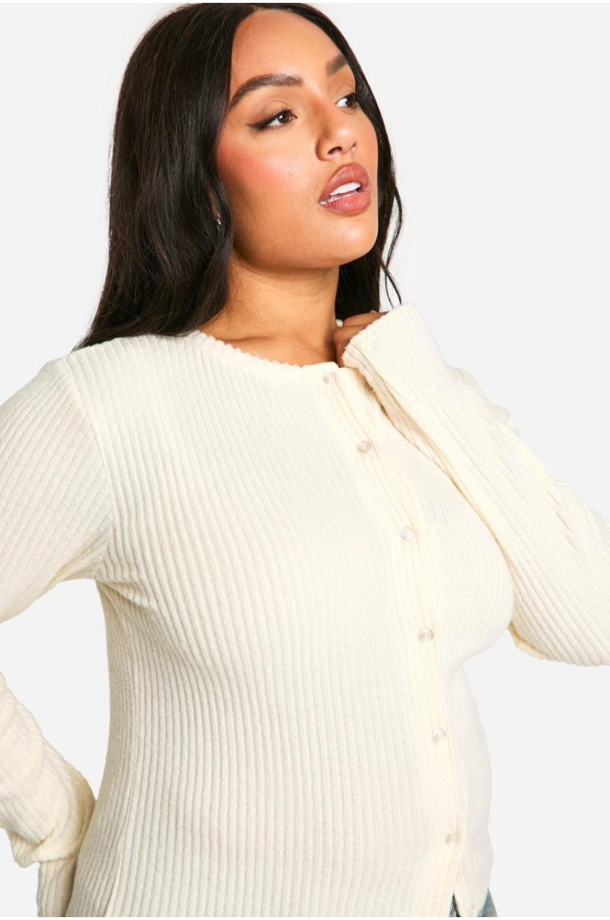 Плюс кардиган із ґудзиками в рубчик