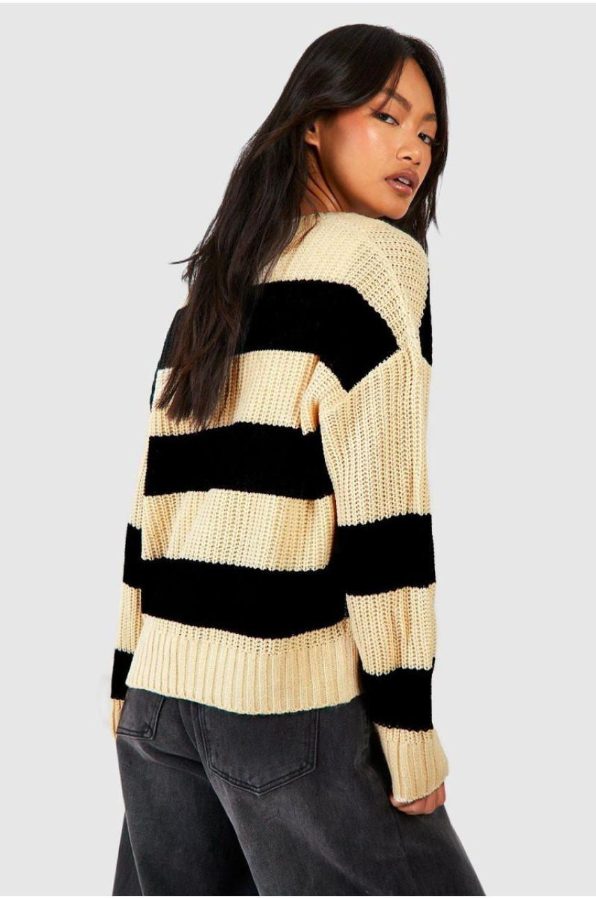 В’язаний укорочений кардиган у рибальську рубинку в смужку