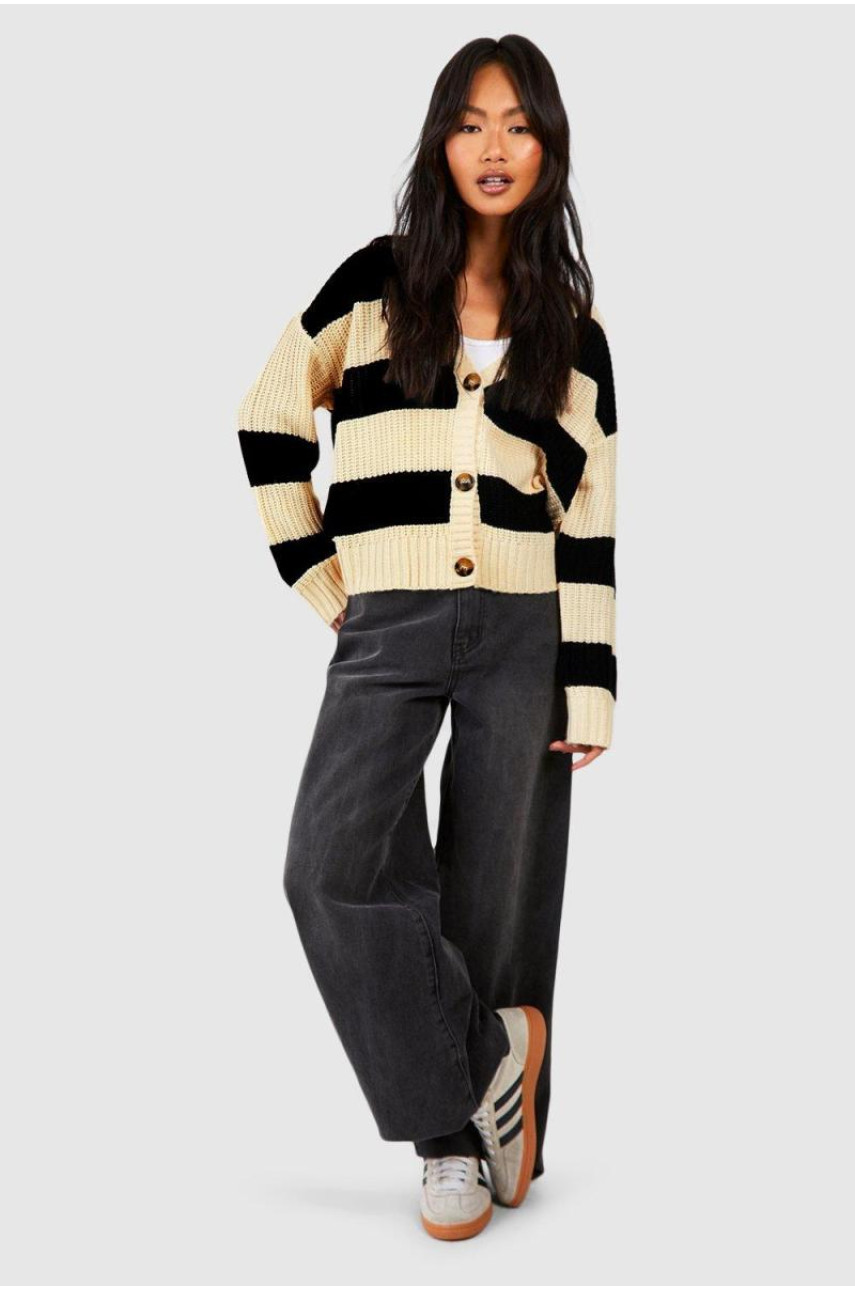 В’язаний укорочений кардиган у рибальську рубинку в смужку