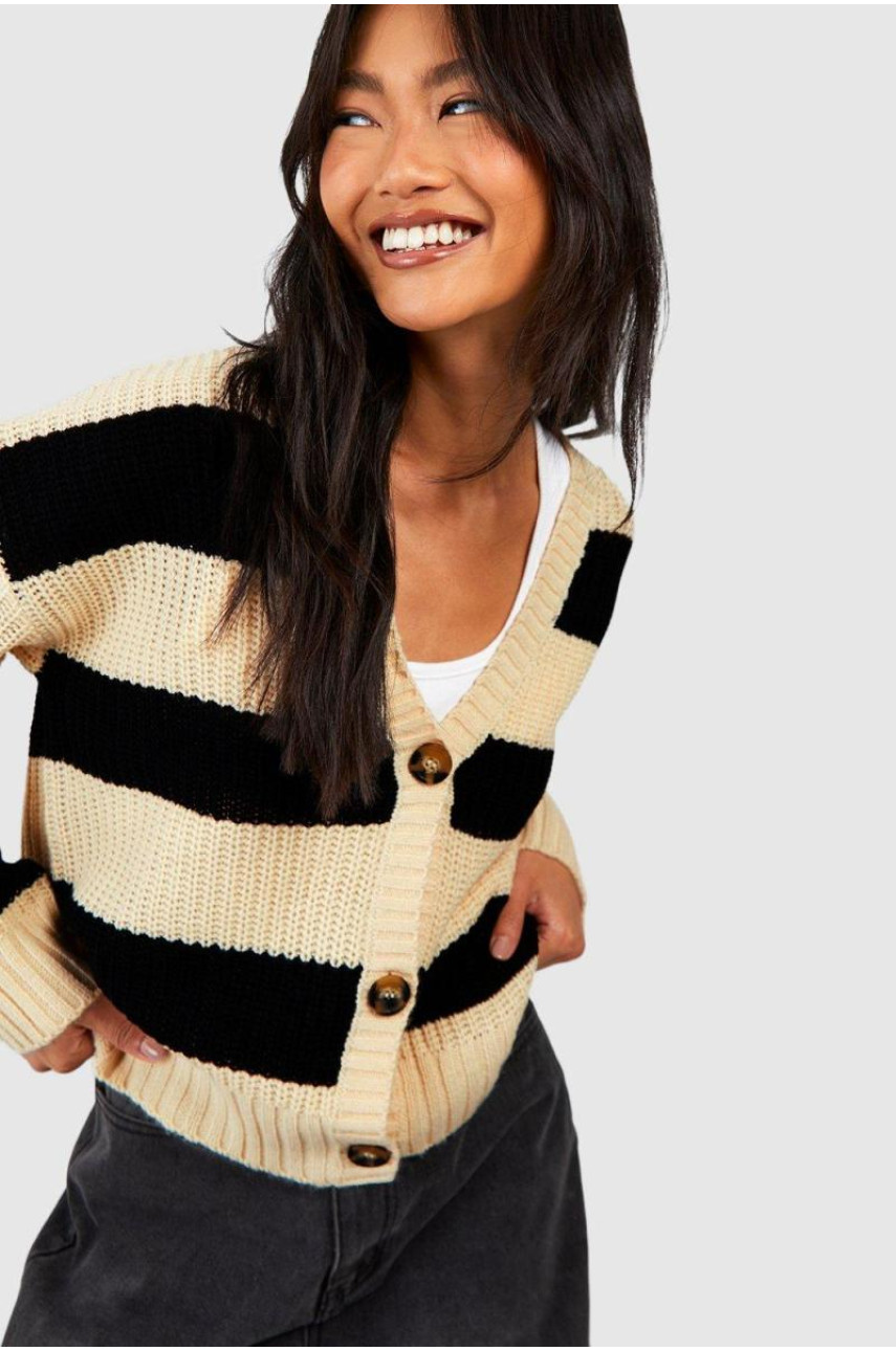 В’язаний укорочений кардиган у рибальську рубинку в смужку