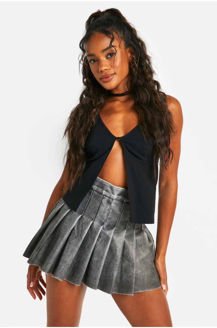 Вінтажна плісирована тенісна спідниця зі штучної шкіри