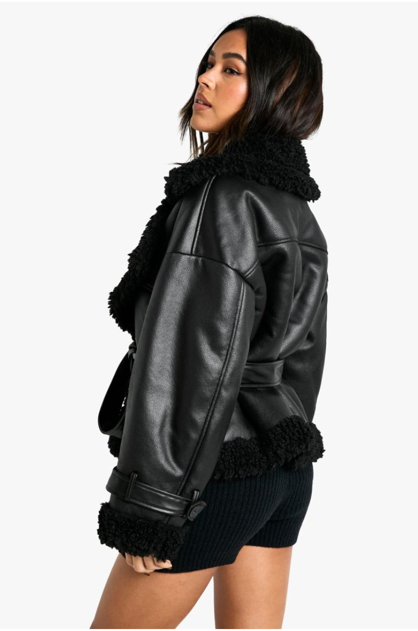 Розкішна куртка-авіатор з оздобленням Тедді з поясом