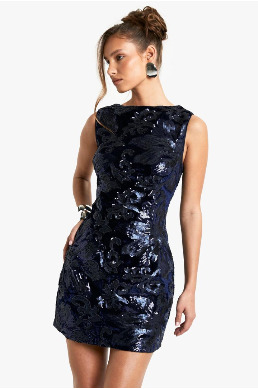 Міні-сукня з розрізним вирізом і паєтками