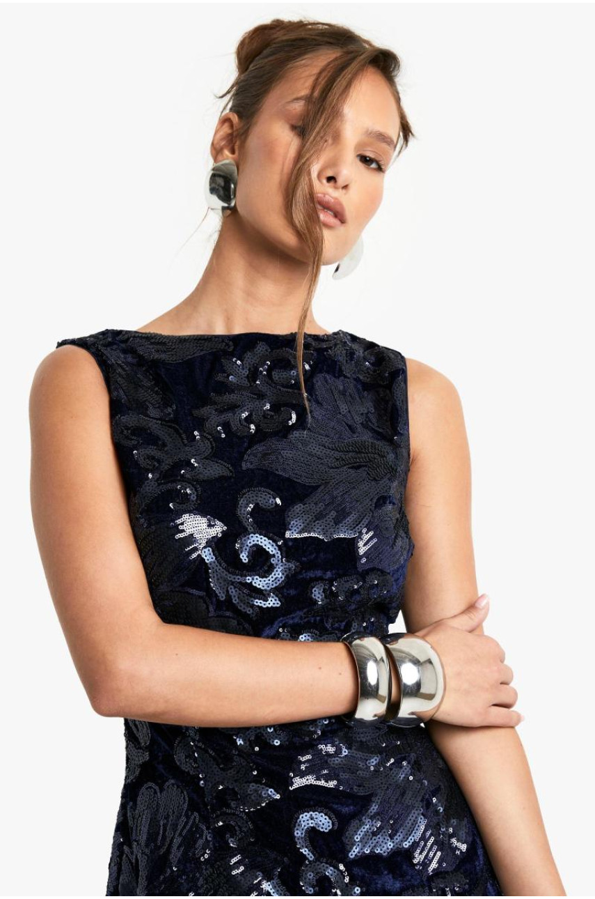 Міні-сукня з розрізним вирізом і паєтками