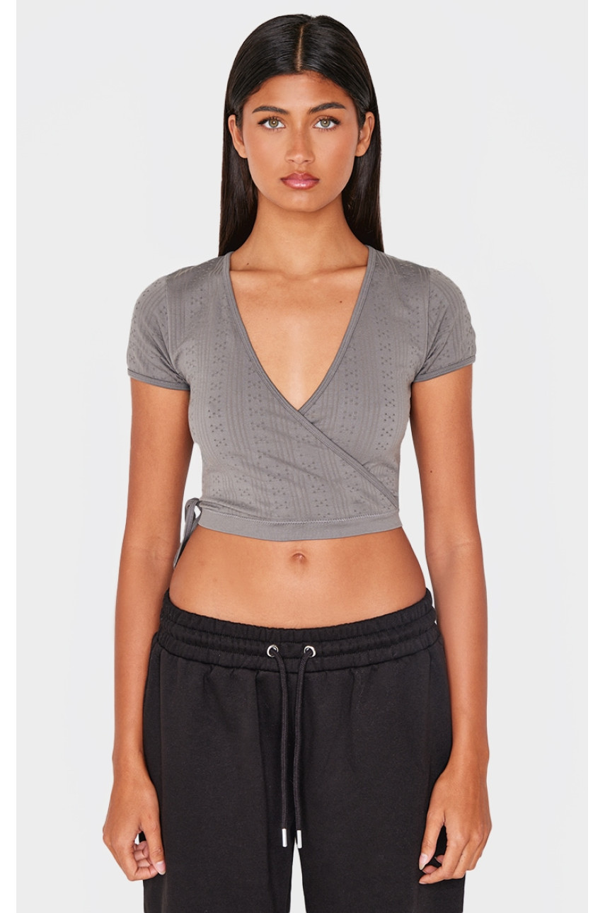 Кроп-топ із контуром Charcoal Pointelle Cross Over Detail