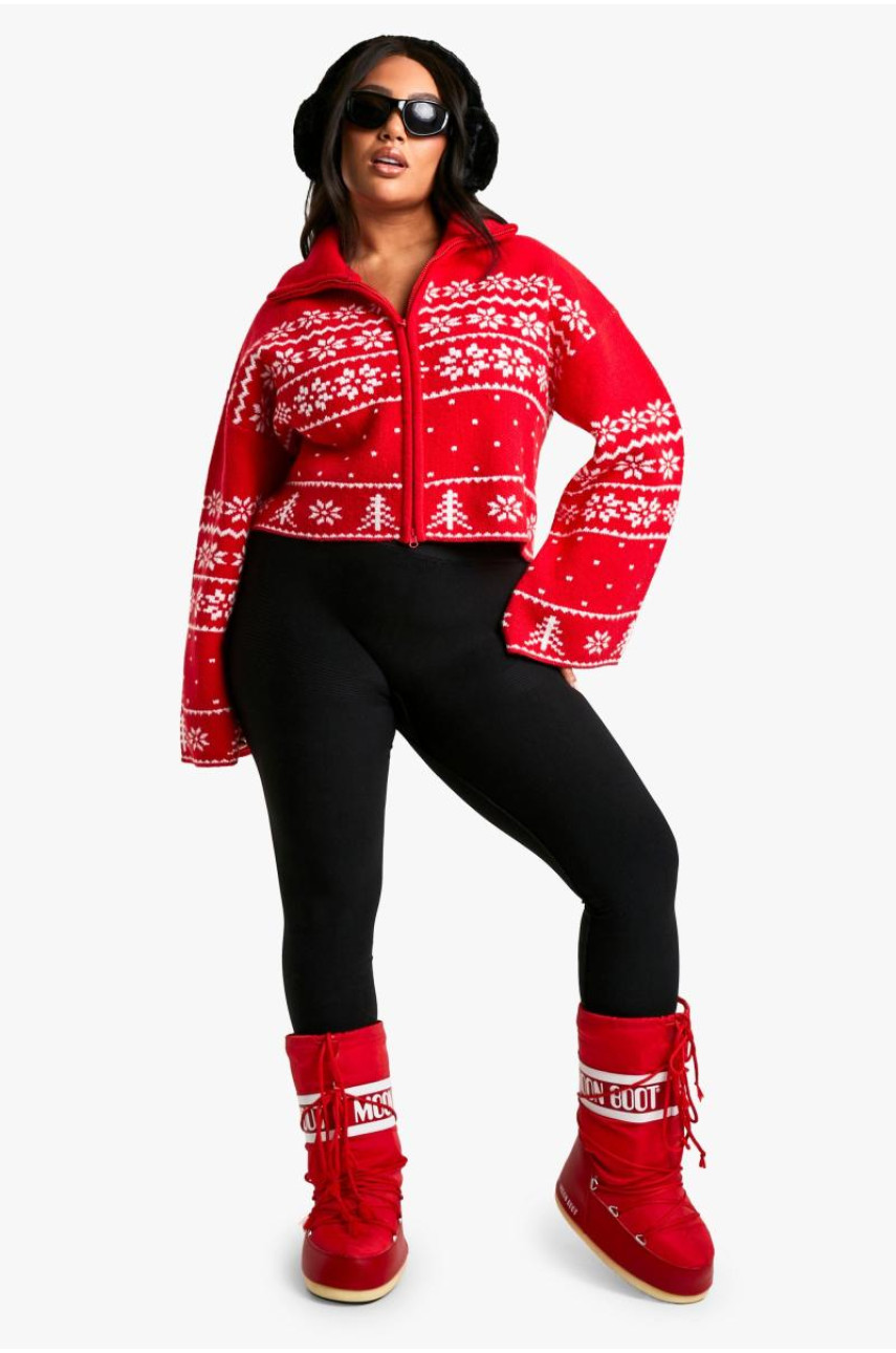 Плюс преміальний в'язаний кардиган із різдвяною ярмаркою на блискавці