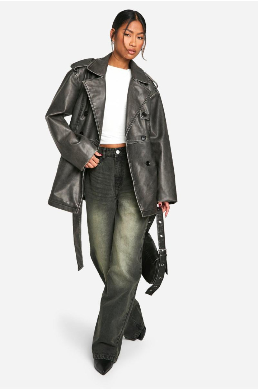 Короткий плащ зі штучної шкіри у вінтажному стилі