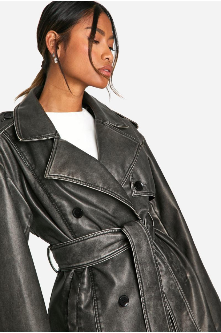 Короткий плащ зі штучної шкіри у вінтажному стилі