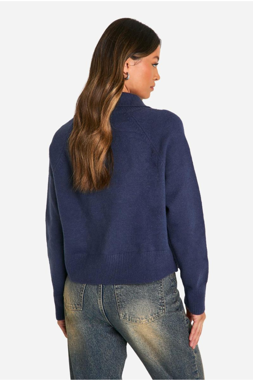 Високий кардиган із круглим вирізом і застібається на блискавку