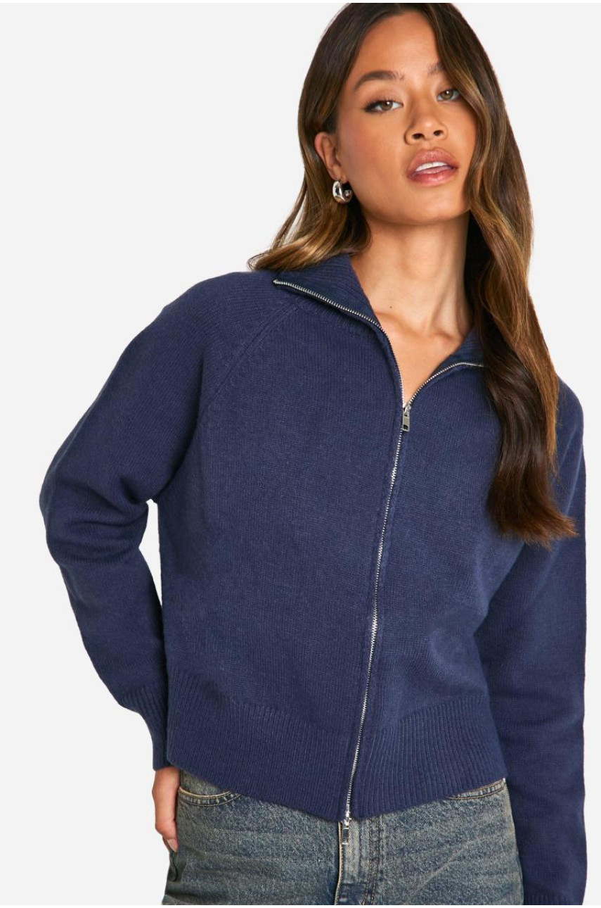 Високий кардиган із круглим вирізом і застібається на блискавку