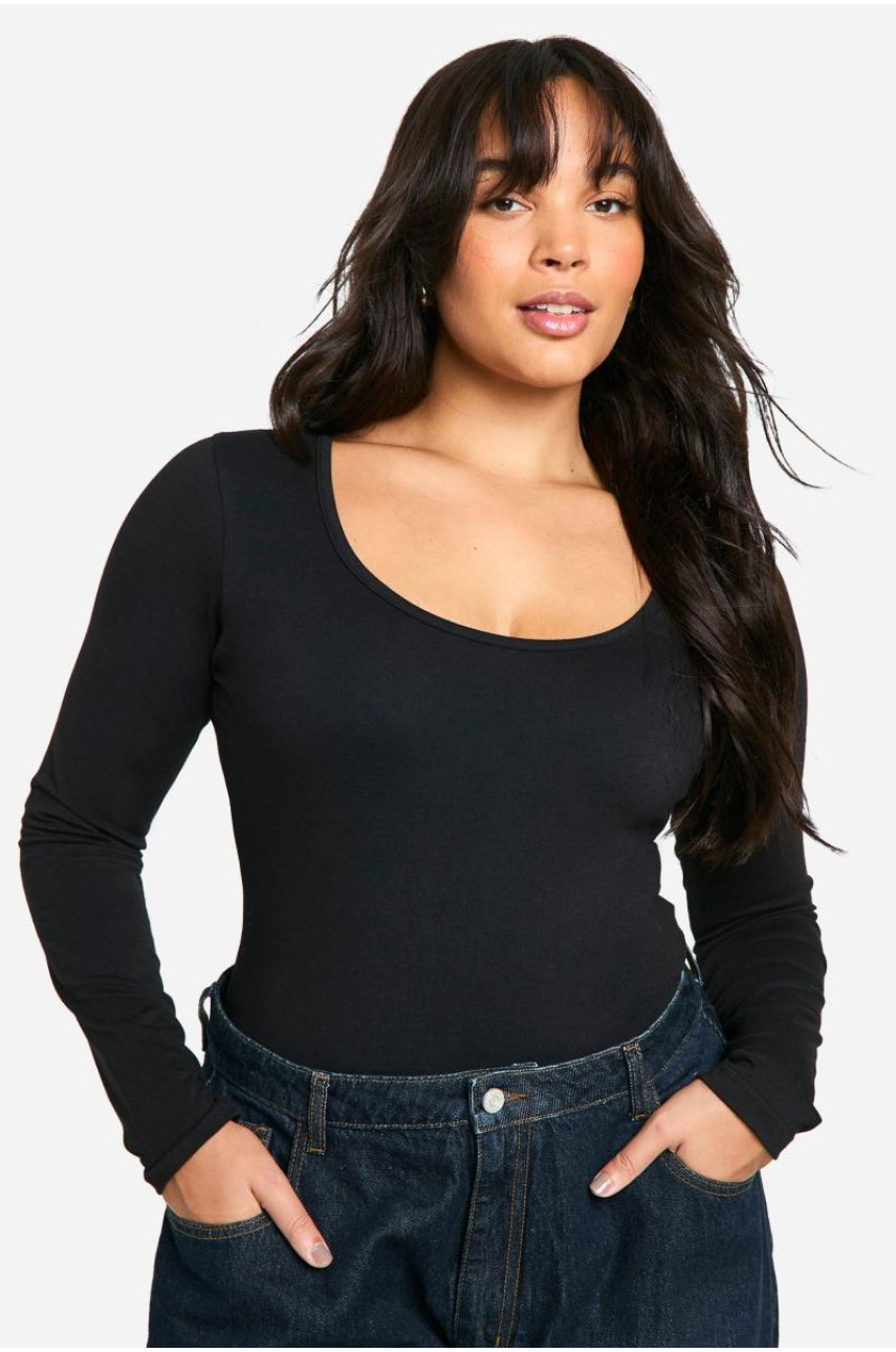 Плюс бавовняне боді з круглим вирізом і довгими рукавами