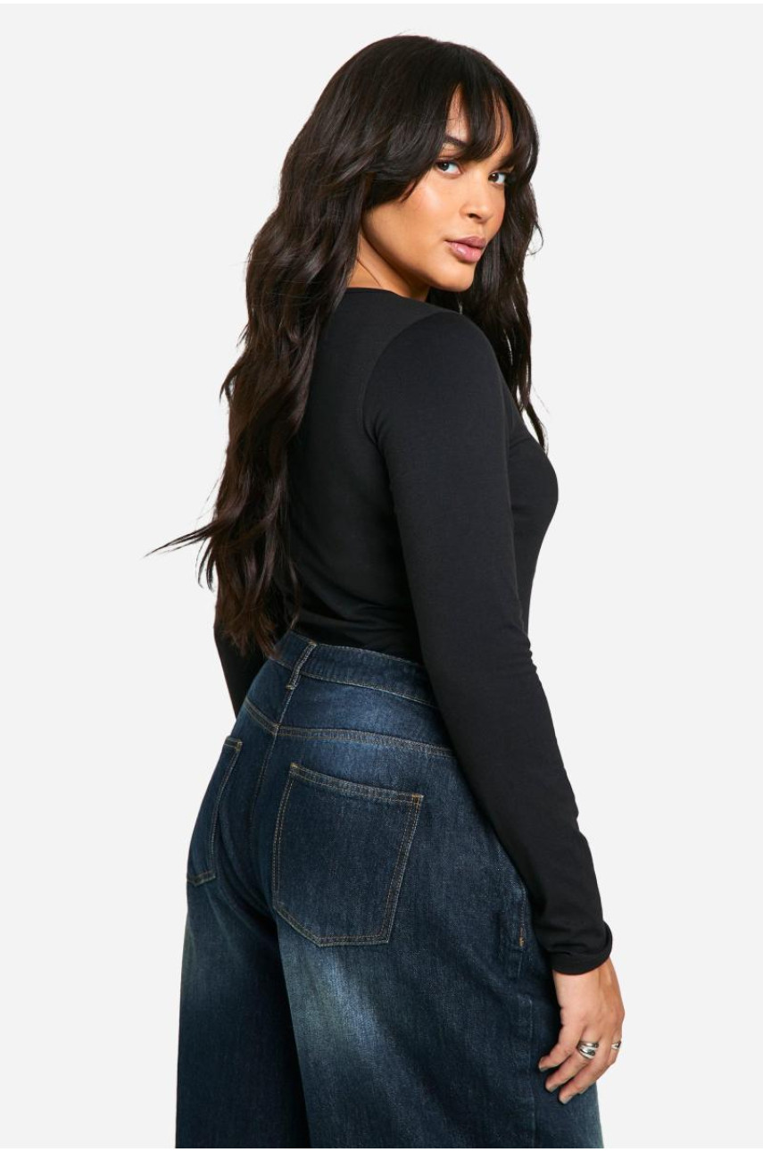 Плюс бавовняне боді з круглим вирізом і довгими рукавами