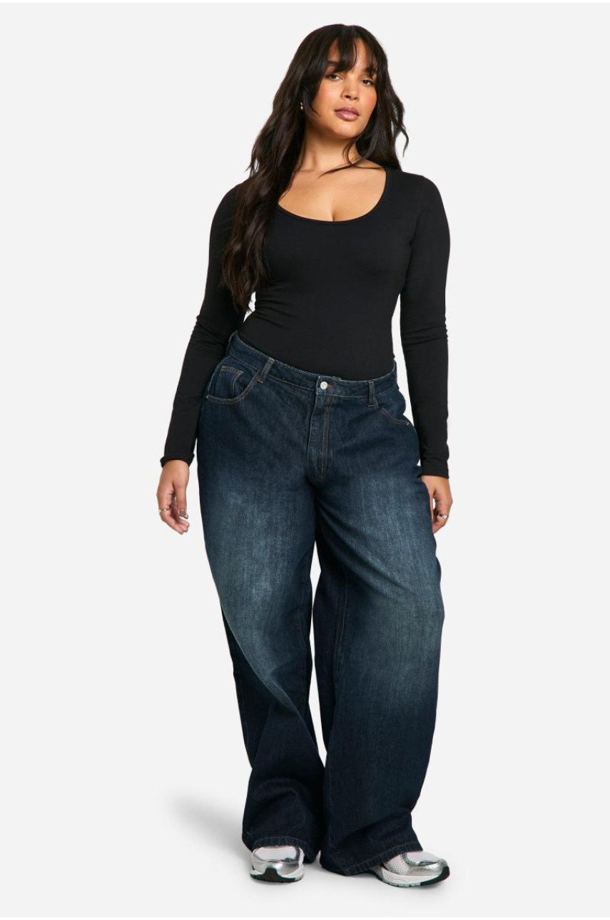 Плюс бавовняне боді з круглим вирізом і довгими рукавами