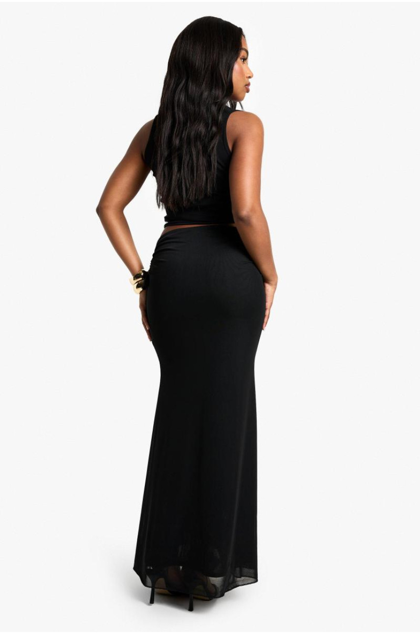 Спідниця максі з боків із сітчастими рюшами