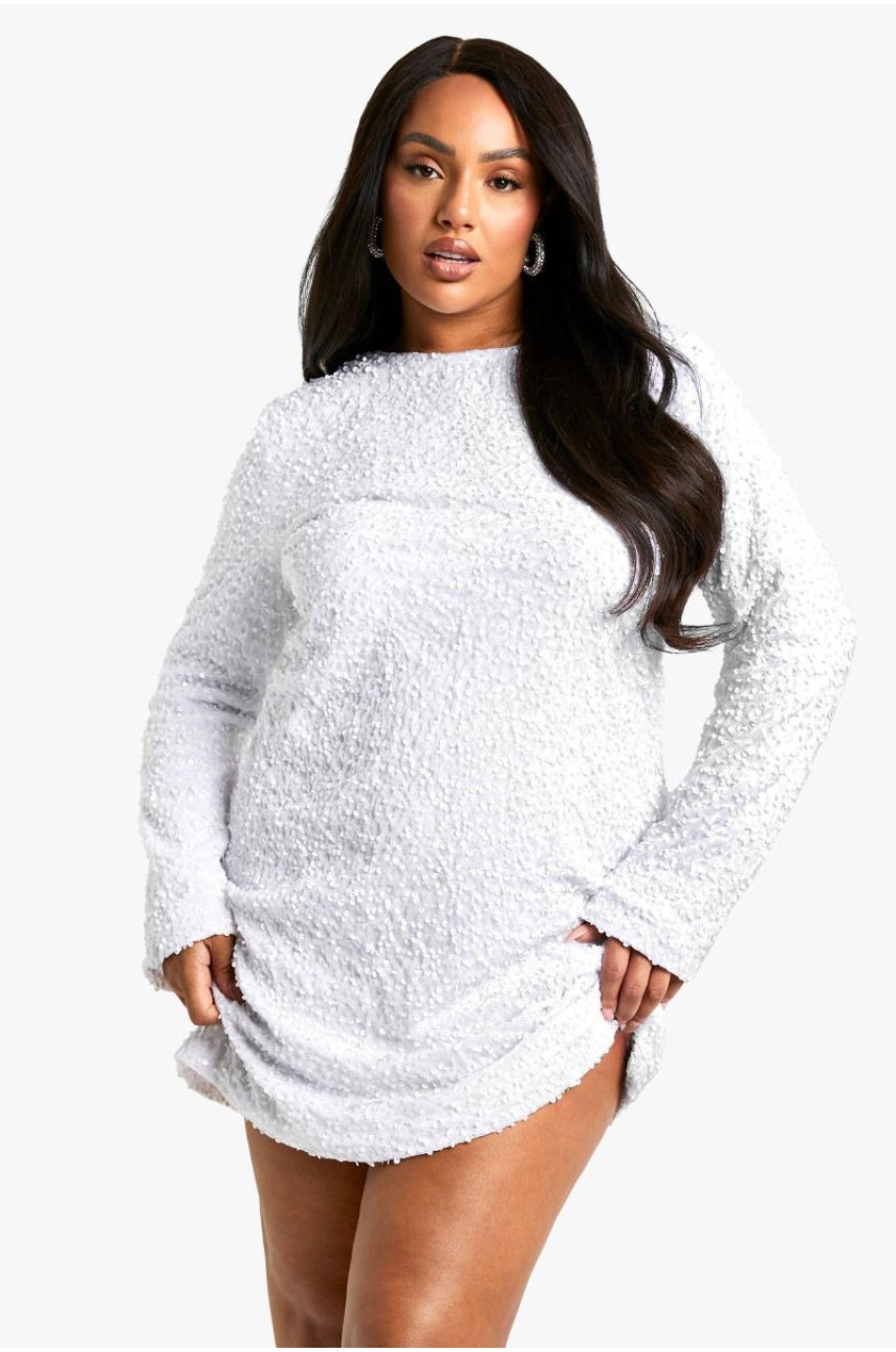 Плюс сукня прямого крою з оксамитовим бантом і блискітками