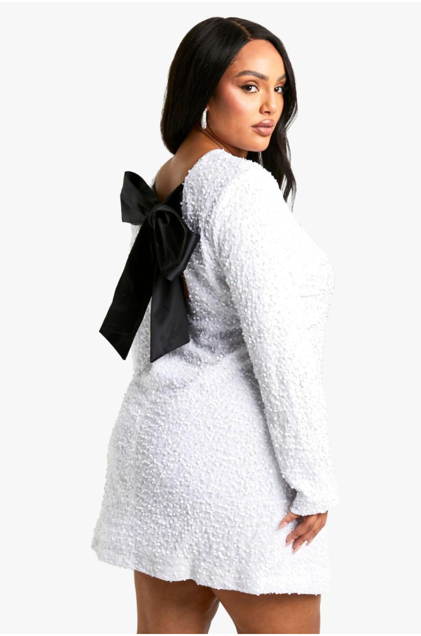 Плюс сукня прямого крою з оксамитовим бантом і блискітками