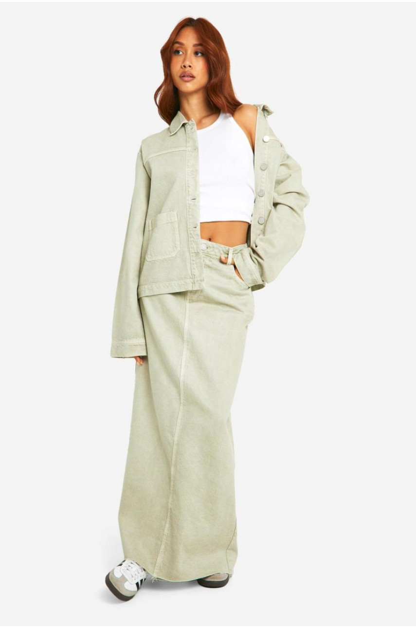 Джинсова максі-спідниця зеленого відтінку