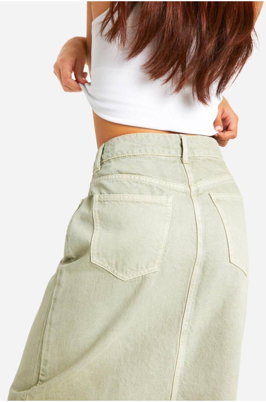 Джинсова максі-спідниця зеленого відтінку