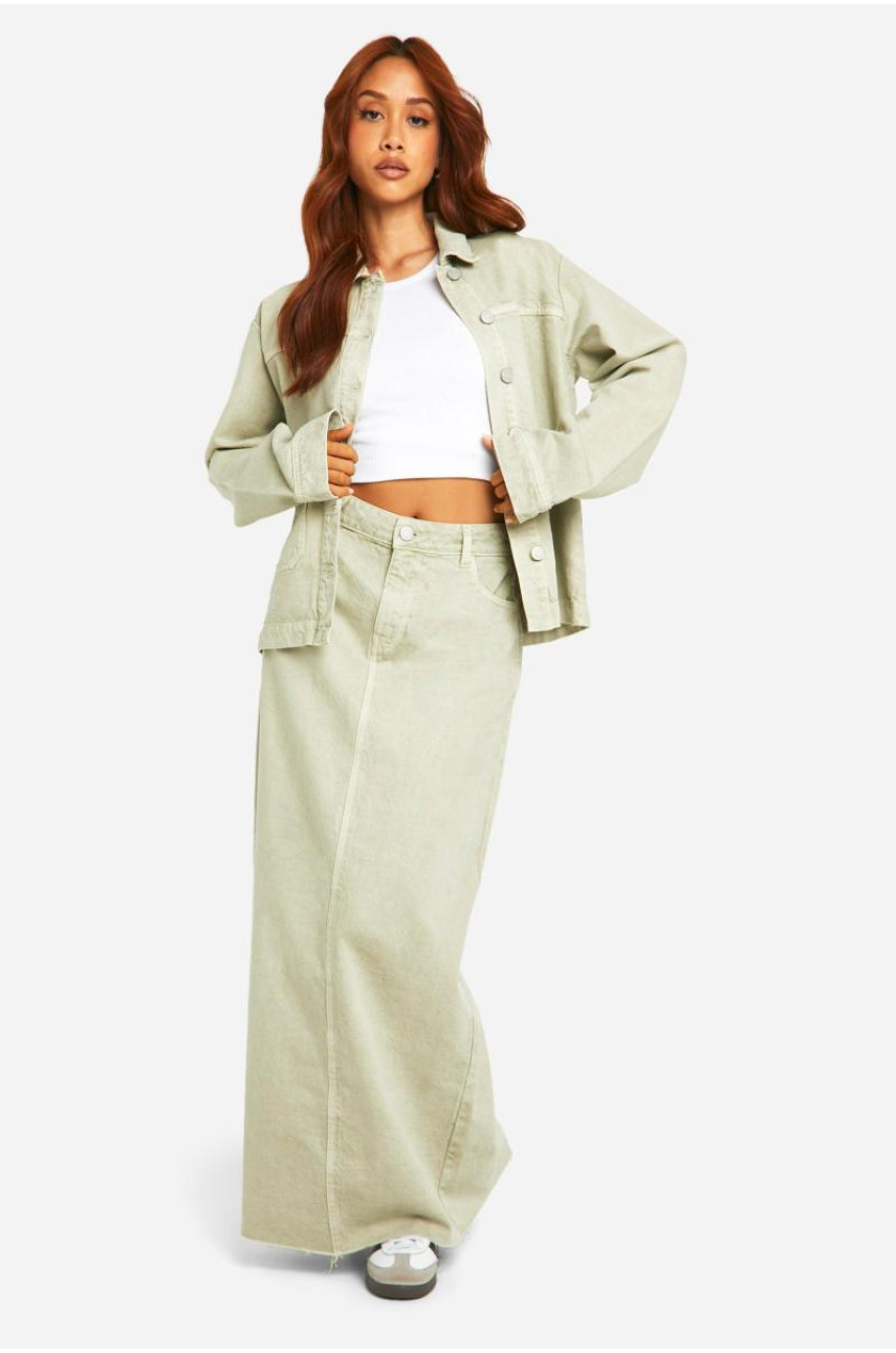Джинсова максі-спідниця зеленого відтінку