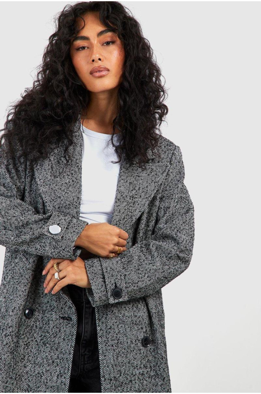 Двобортне вовняне пальто з ялинкою