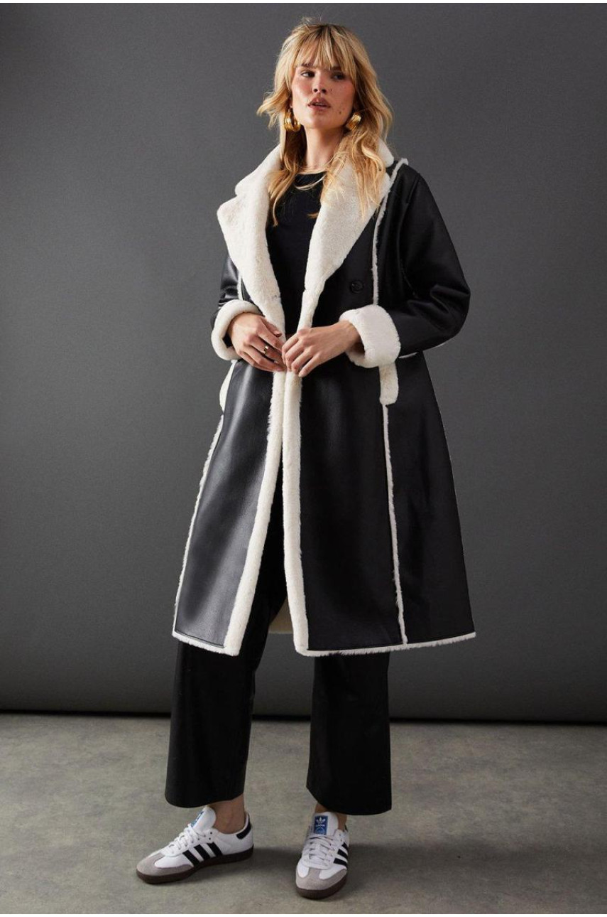 Контрастна штучна шкіряна край до Edge Aviator Jacket