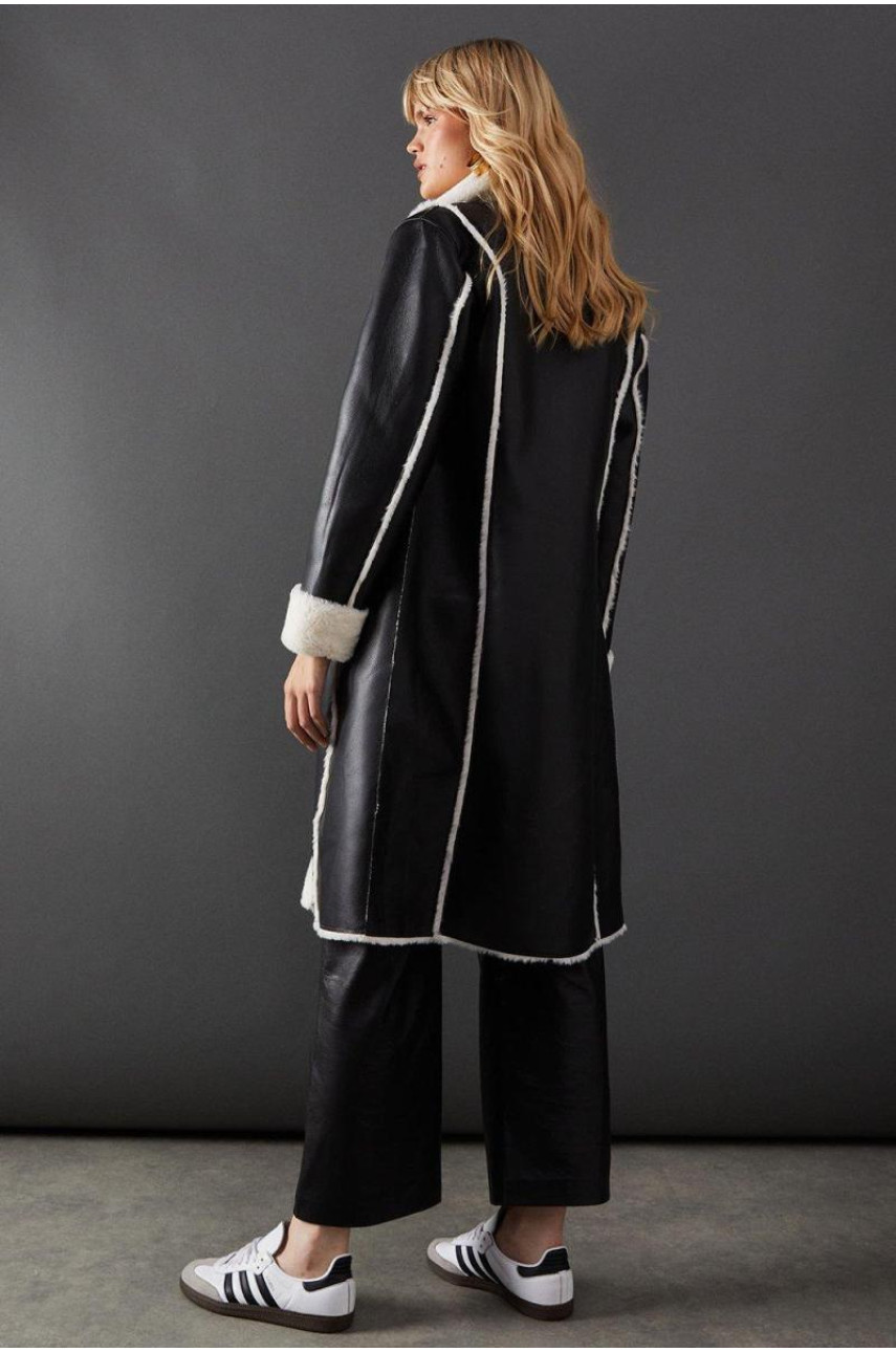 Контрастна штучна шкіряна край до Edge Aviator Jacket