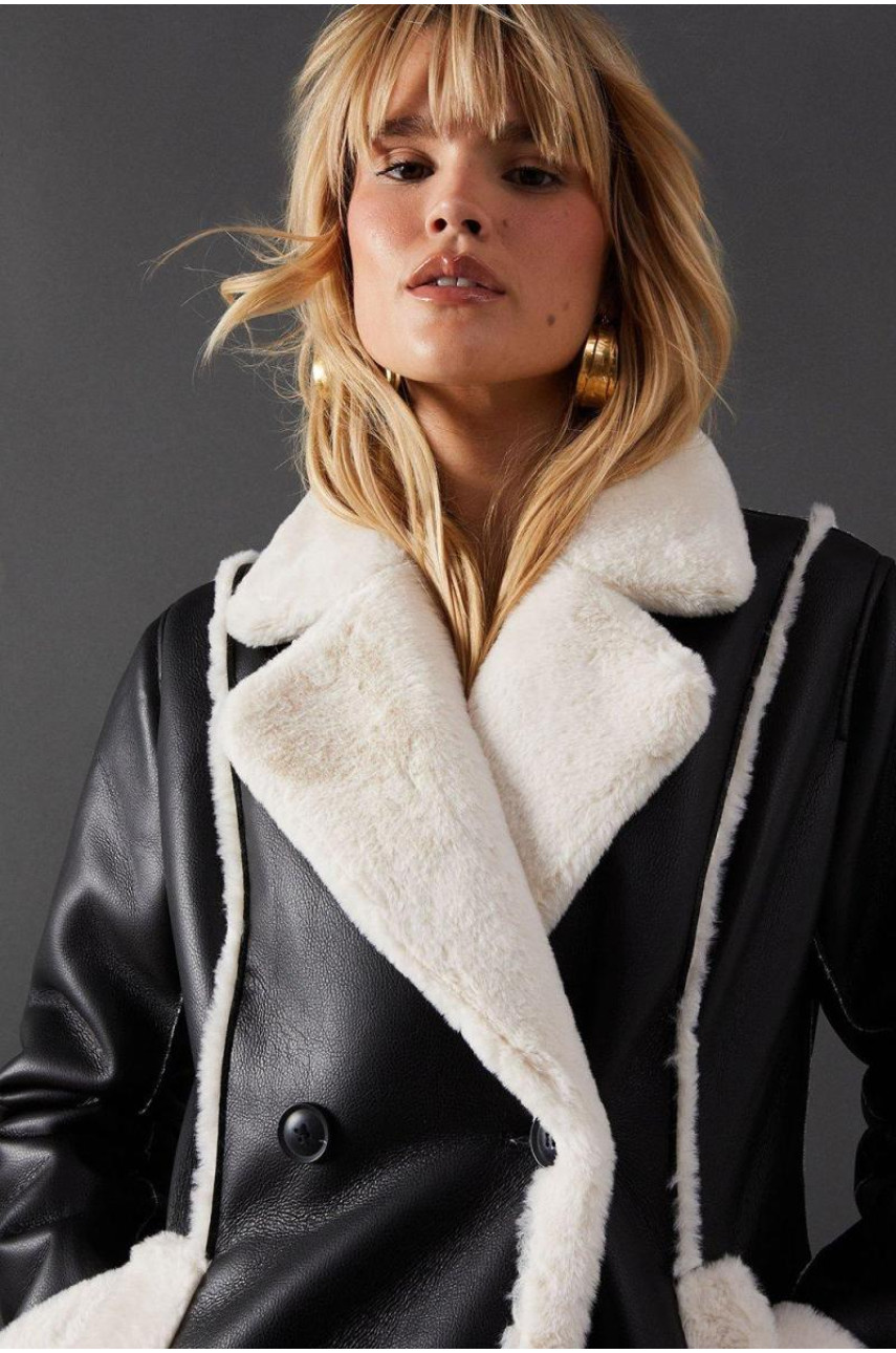 Контрастна штучна шкіряна край до Edge Aviator Jacket