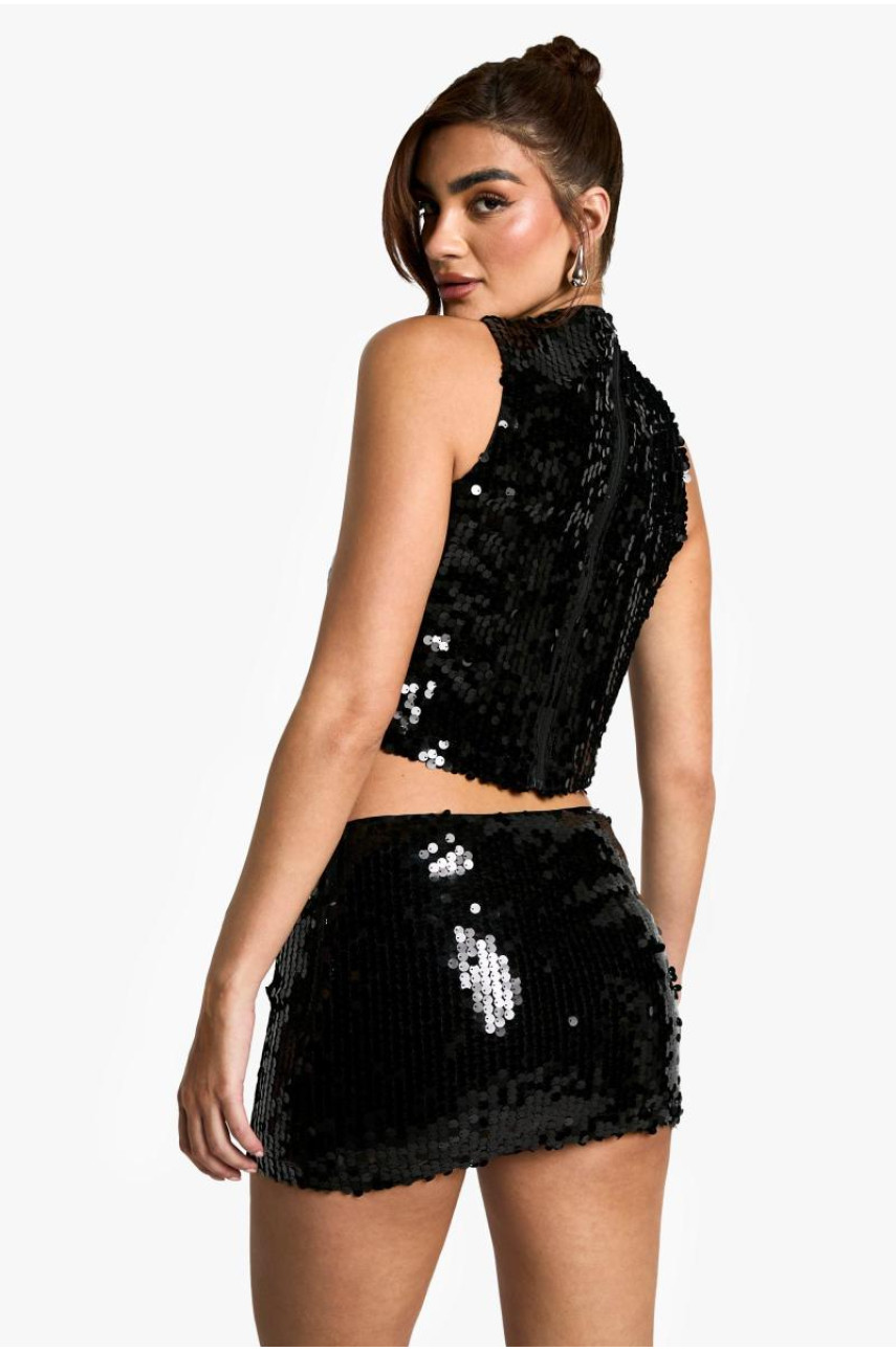 Міні-спідниця з низькою посадкою з паєтками