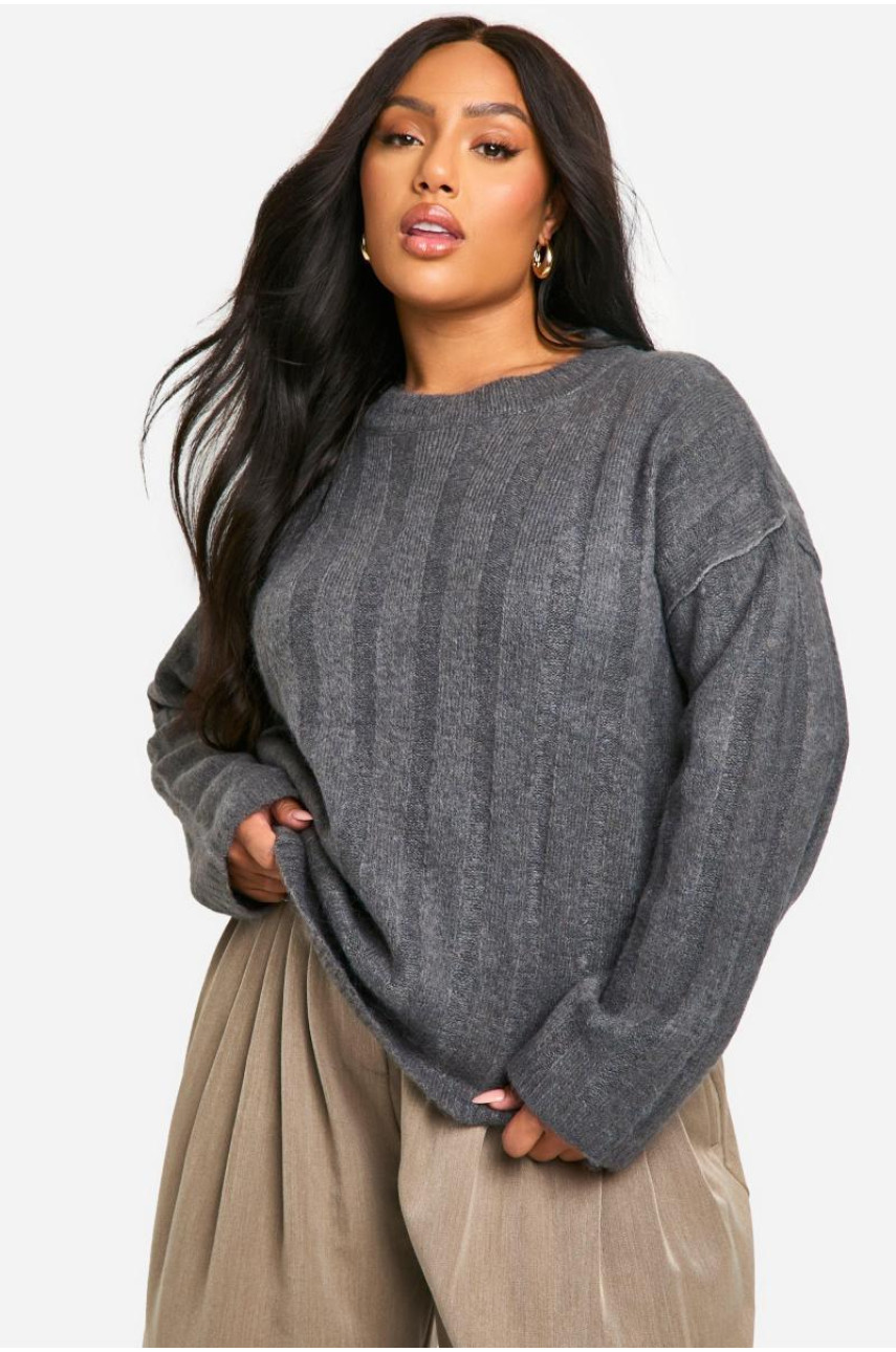 Плюс м’який широкий джемпер у рубчик великого розміру