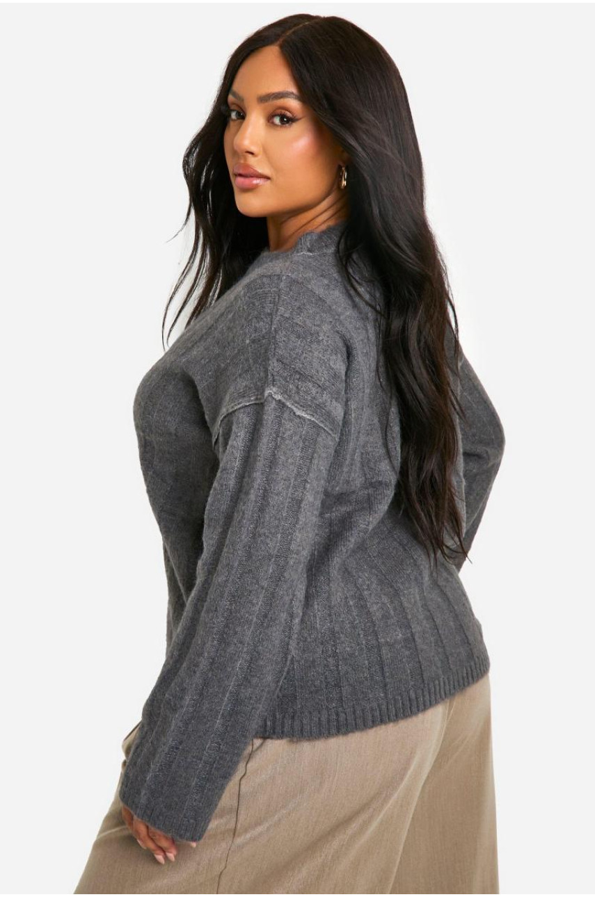 Плюс м’який широкий джемпер у рубчик великого розміру