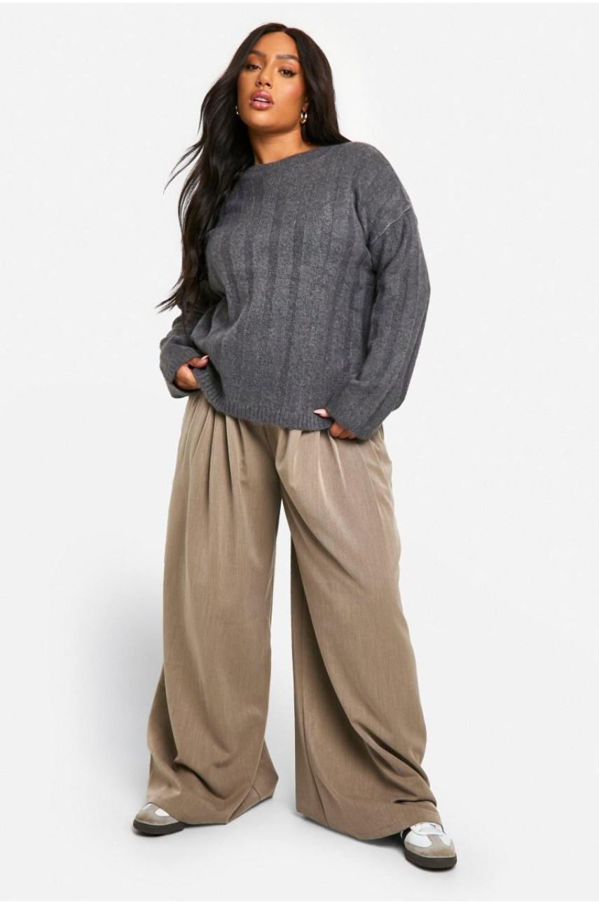 Плюс м’який широкий джемпер у рубчик великого розміру